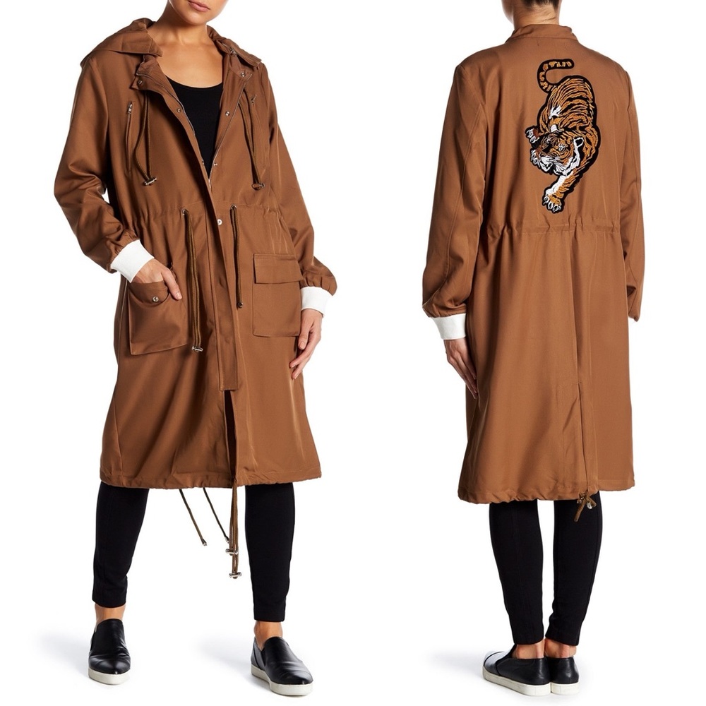 endless rose Tiger Patch Embroidered Oversized Parka Jacket Brown Size S New
